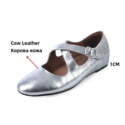 Shoes Loafers for Genuine Leather Flats Sole Buckles Spring New Flats Shoes Leopard Silver