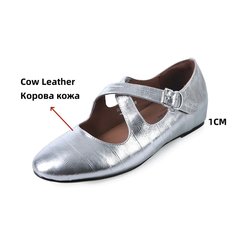 Shoes Loafers for Genuine Leather Flats Sole Buckles Spring New Flats Shoes Leopard Silver
