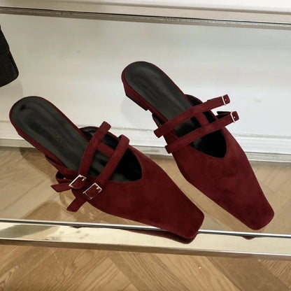 Narrow Band Slippers Woman Shallow Flat Slide New Brand Low Heel Slingback Sandals Pantuflas Mujer