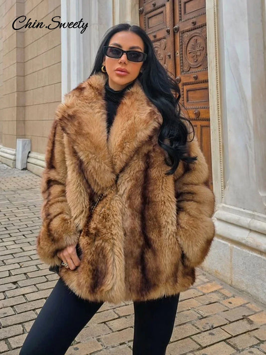 Oversized Fluffy Faux Fur Coats for Winter Autumn Loose Lapel Cardigan Jacket High Street Warm Outwear New