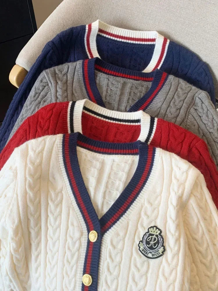 Knitted Cardigan V-neck Pullover Warm Knitwear Jumper Clothes Sweater Autumn Winter Kpop 2000s Aesthetic