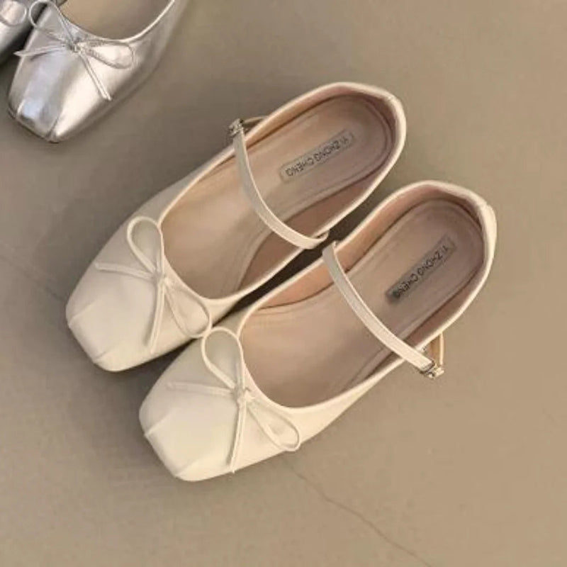 French Flat Bottomed Mary Jane Single Shoe Shoes New Spring and Autumn Korean Version Silver Shoes