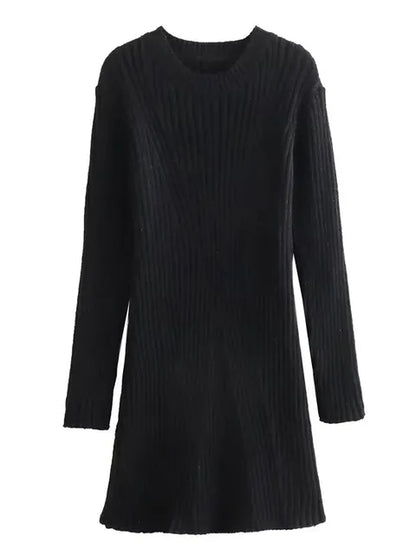 Knit Ribbed Dress Female High Waist Loose Patchwork Commute Party Dress Knitwear Mini Dress
