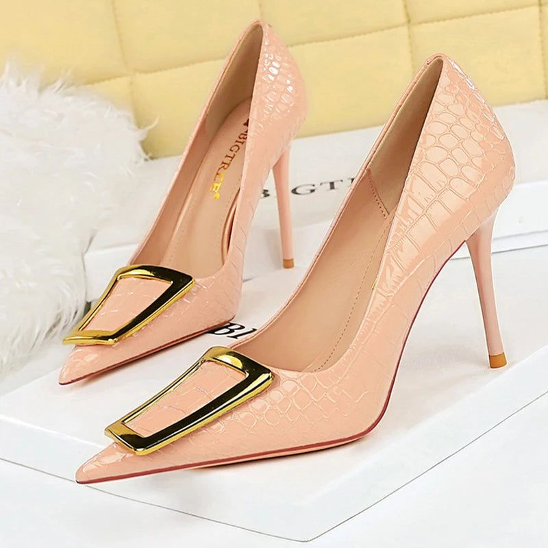 Shoes 10 Cm Metal Buckle Pumps ’s Banquet Shoes Stilettos High Heels Party Shoes