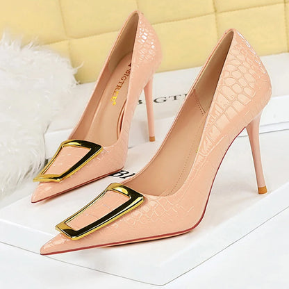 Shoes 10 Cm Metal Buckle Pumps ’s Banquet Shoes Stilettos High Heels Party Shoes