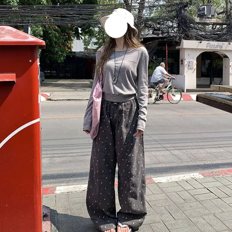 Summer Hot Retro Internet Celebrity Korean New Straight Tube Loose Wave Embroidery Pants Trend
