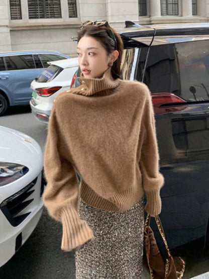 Korean Turtleneck Sweater Long Sleeve Slim Pure Color Knitted Pullover Office Lady Outwear Jumpers