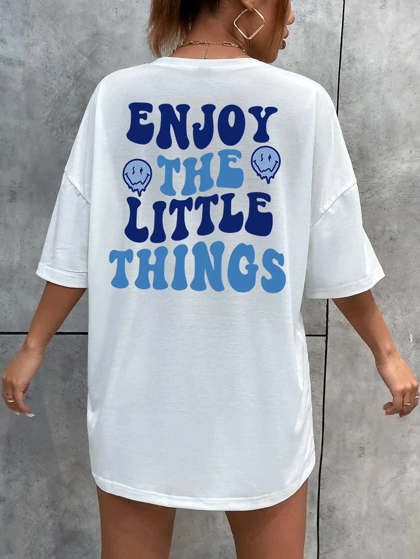 Enjoy the Little Things Slogan Letter Printed T-shirts Loose Oversized Clothing Personality Street Short Sleeves