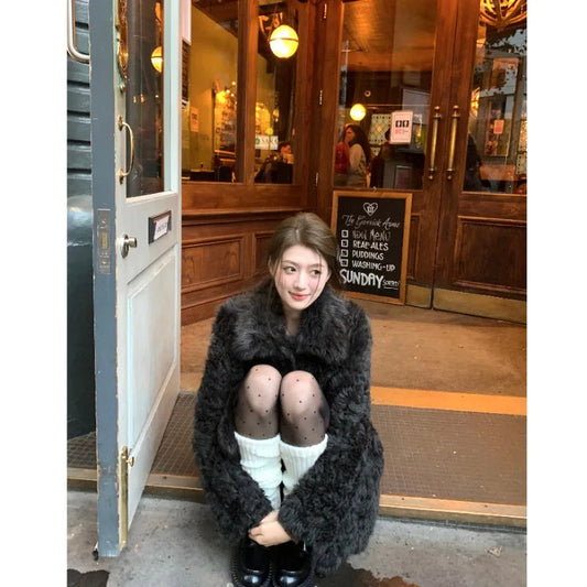 Sweet Hot Girl Fixed Dyed Toka Fur Coat Fall/winter Turndown Collar Loose Longsleeved Coat Female Clothes