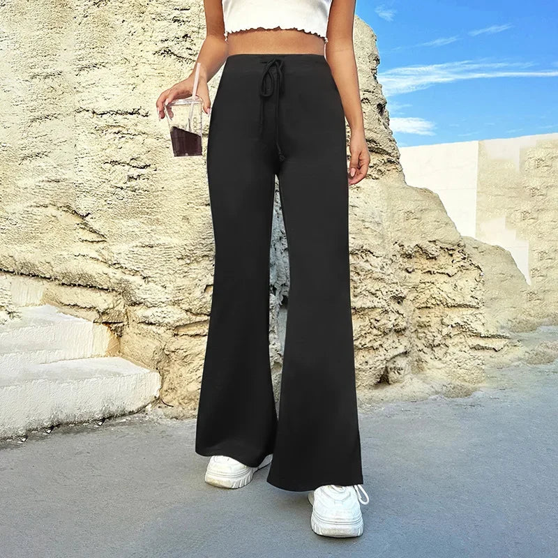 Winter Pink High Waist Wideleg Pants Loose for Drawstring Long Pants Y2k Street Straightleg Pants