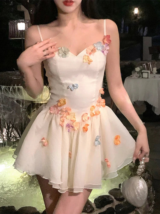 Sweet Kawaii Evening Party Dress French Mini Dress Korean Slim Causal Retro One Piece Dress Summer