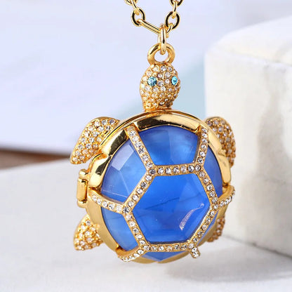 European and American Jewelry Diamondencrusted Resin Threedimensional Turtle Turtle Openable Sweater Chain Ring