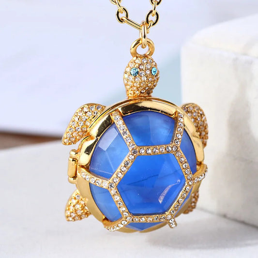 European and American Jewelry Diamondencrusted Resin Threedimensional Turtle Turtle Openable Sweater Chain Ring