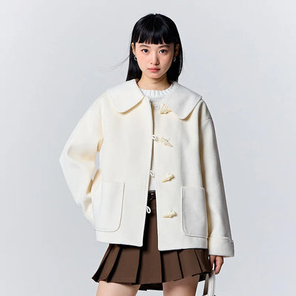 Coat Horn Button Loose Temperament Color New Winter Large Lapel Imitation Wool Coat