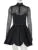 Turtleneck Sheer Long Sleeve Mini Dress for Black See Through High Waist A-line Club Party Dress