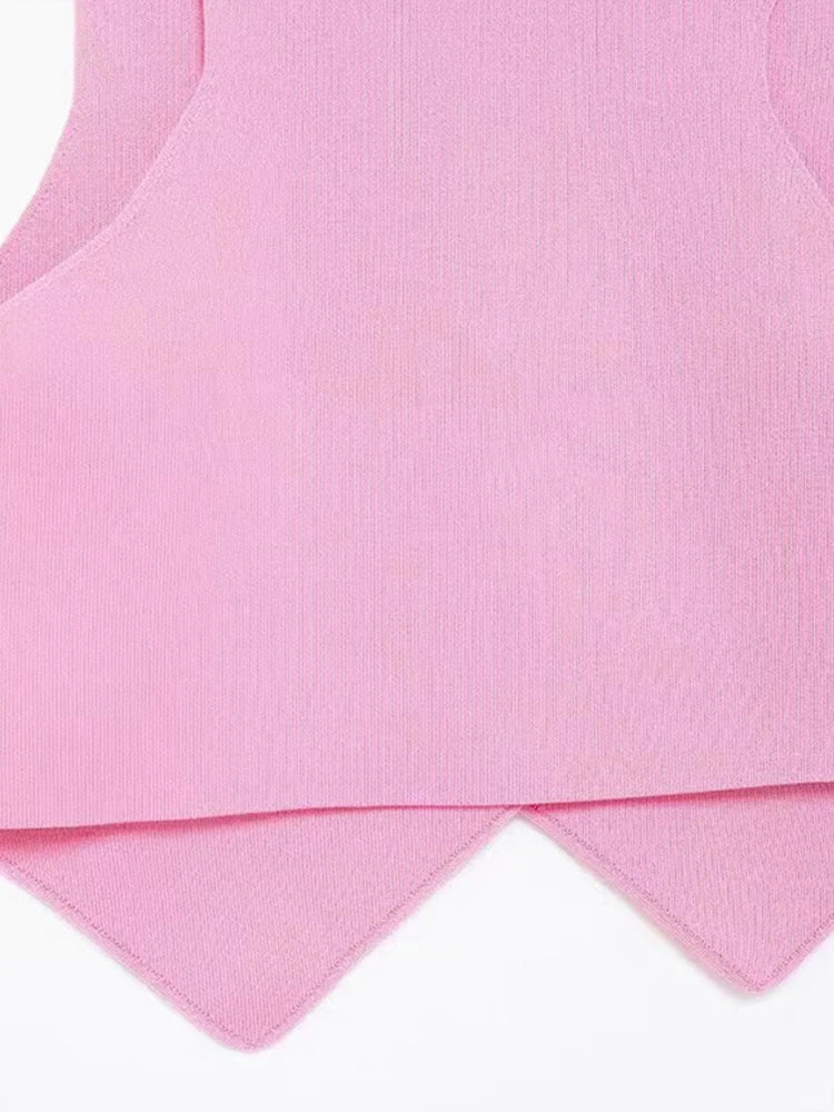 Knit Short Vest for V Neck Single Breasted Sleeveless Waistcoat Pink Top Female New Lady Classic
