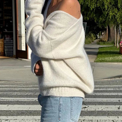 V-neck Sweater Simple All-match Cable-knit Knitwear Pullovers Fall Clothes Loose Fit Tops