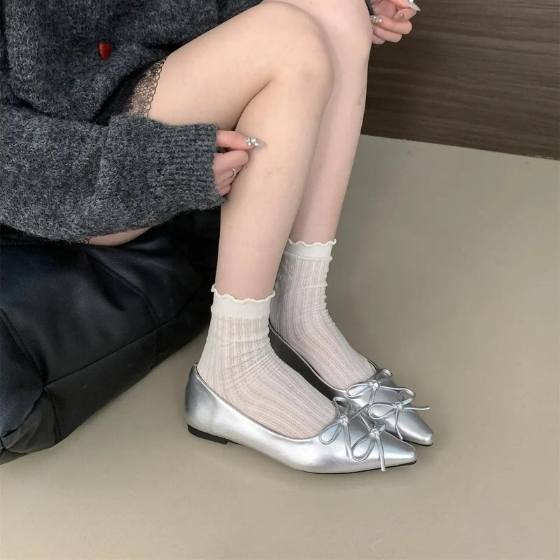 Shoes Autumn Bowknot Female Sneakers Allmatch Flats Shallow Mouth Pointed Toe Fall Boat Butterfly Comfortable Ret