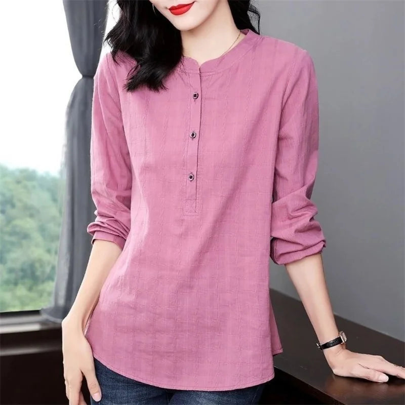 Woman Spring Autumn Style Blouses Shirts Lady Long Sleeve Stand Collar Blusas Tops Df4850
