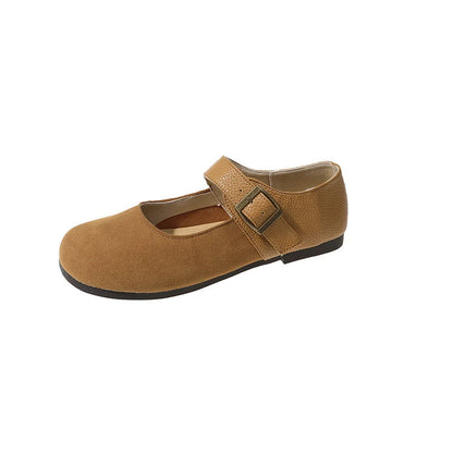 Designer New Leather Buckle Low Heel Mary Jane Shoes Spring Autumn Soft Sole Flat Shoes for