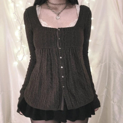 Coquette Grunge Y2k 00s Sweater Single Breasted Long Sleeve Cardigan 00s Aesthetic Kawaii Knitwear T-shirt Clothes