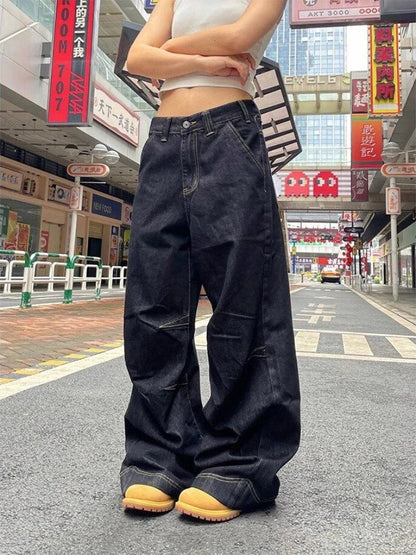 Y2k Denim Low Waist Jeans Harajuku Wide Leg Baggy Pants High Street Oversize American Retro Cargo Trousers Grunge