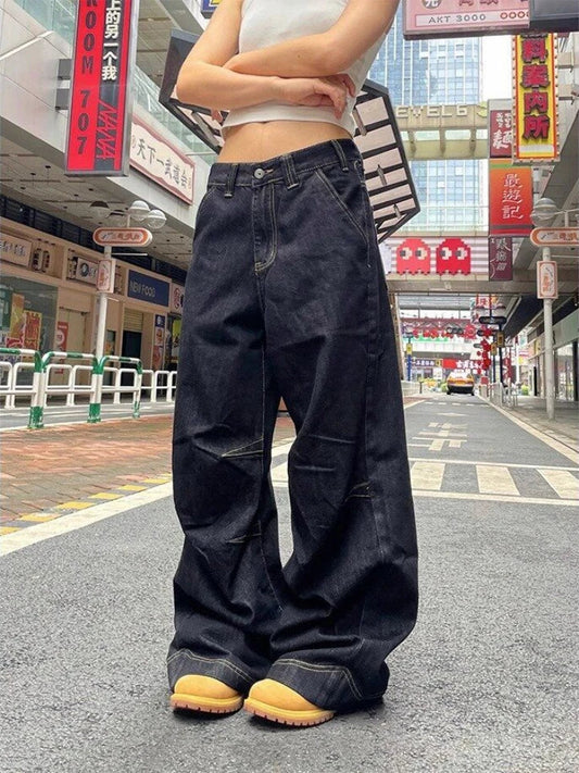 Y2k Denim Low Waist Jeans Harajuku Wide Leg Baggy Pants High Street Oversize American Retro Cargo Trousers Grunge