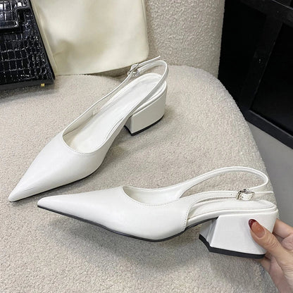 New Spring Designer Pumps Pointed Toe Square Heels Mule Shoes Zapatos De Mujer