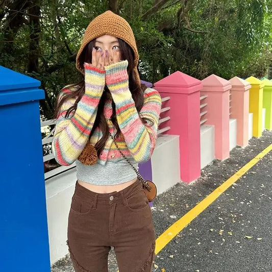 Striped Short Knitted Cardigan Spring and Autumn New Gentle Soft Glutinous Sweater Coat Slim Design Top