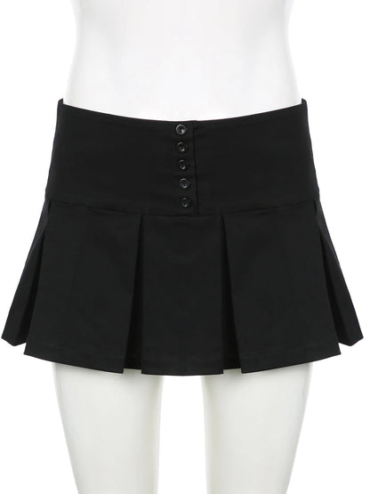 All Match Black Button Pleated Mini Skirts Harajuku Shorts Skirt Japanese 2000s Style Y2k