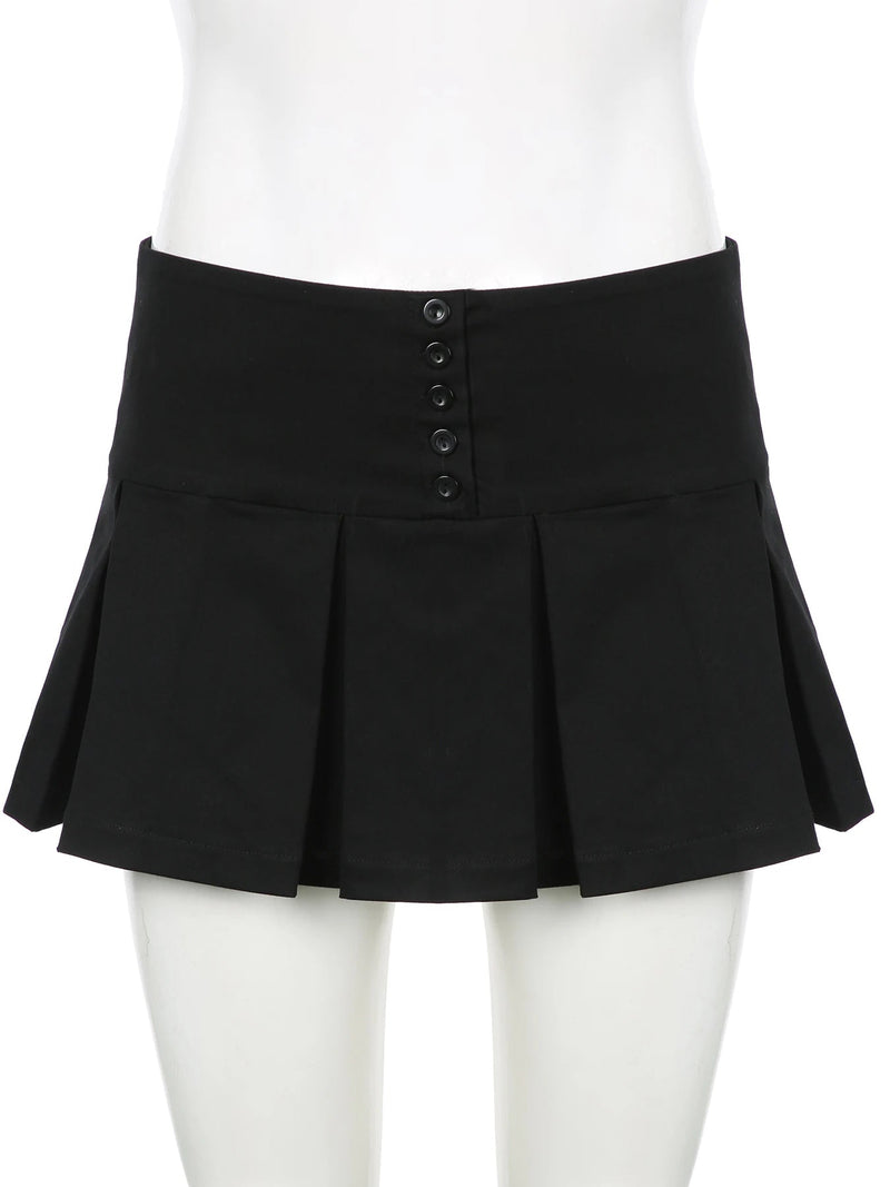 All Match Black Button Pleated Mini Skirts Harajuku Shorts Skirt Japanese 2000s Style Y2k
