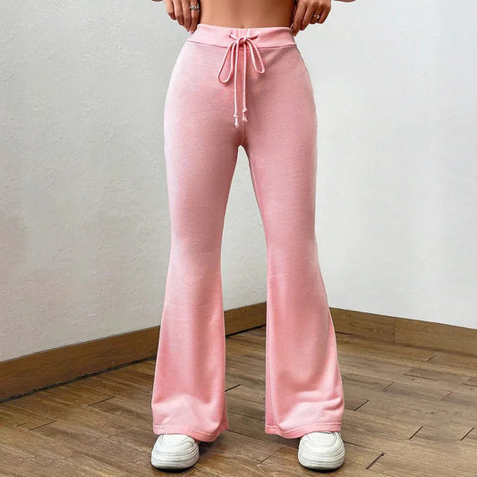 Winter Pink High Waist Wideleg Pants Loose for Drawstring Long Pants Y2k Street Straightleg Pants