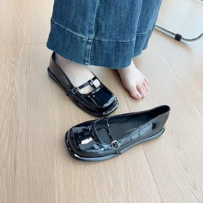 Patent Leather Ballet Flats Shoes Autumn Allmatch Oxfords Square Toe Fall New Summer Mary Janes Square Toe Shoes Au