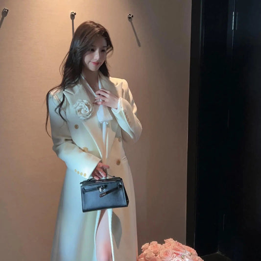 New High End White Suit Wool Coat Clothing Autumn and Winter New Loose Commuter Long Coats Winter Clothes