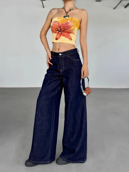 Y2k Blue Jeans Woman America Retro Baggy Harajuku Denim Pants Korean Style Wide Leg High Waist Trousers