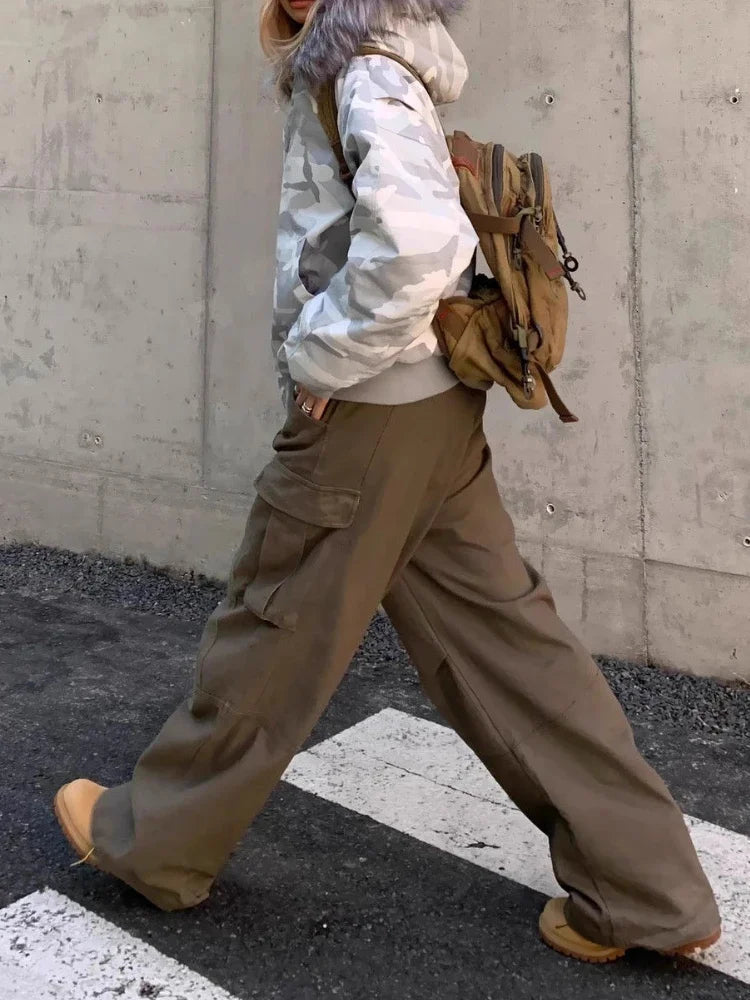 Retro Cargo Denim Pants Hip Hop Baggy High Waist Japanese Style Wide Leg Jeans Y2k Causal Mujer Trouser
