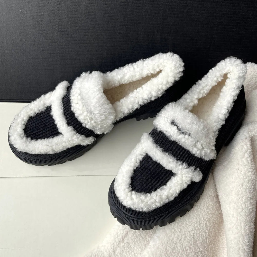 Autumn Winter Pumps Thick Heels Round Toe Warm Shoes Woman Loafers Office Lady Working