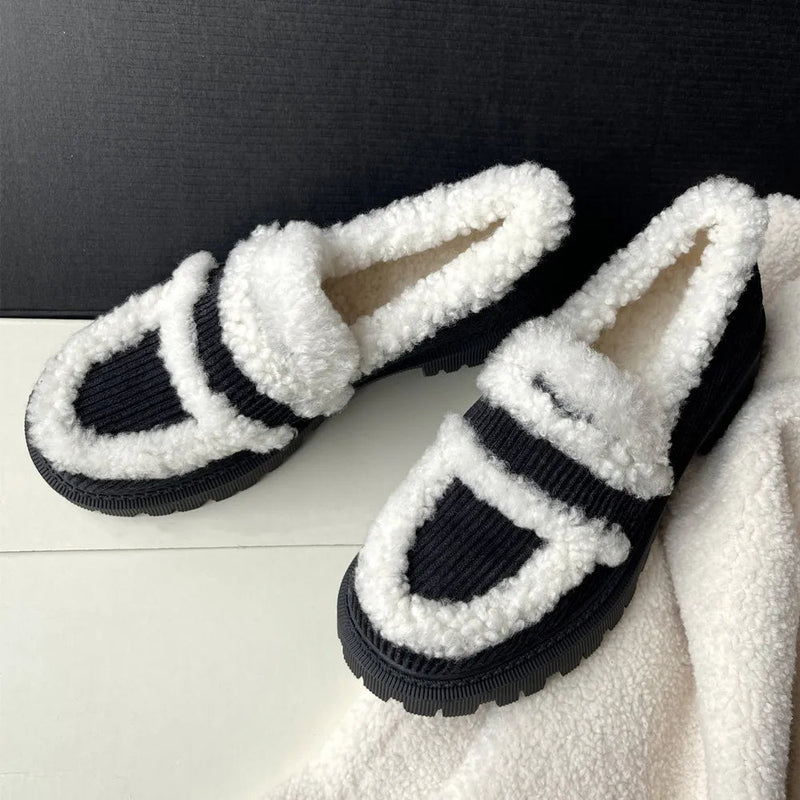 Autumn Winter Pumps Thick Heels Round Toe Warm Shoes Woman Loafers Office Lady Working