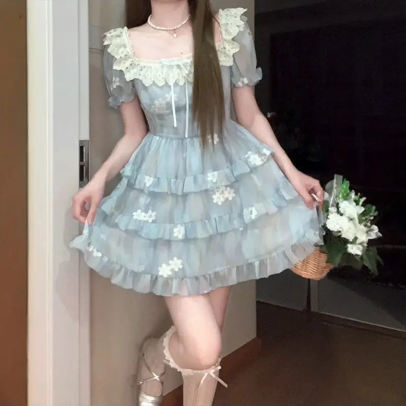 Kawaii Mini Dress Embroidery Dress One Piece Dress Japanese Lolita Even Party Fairy