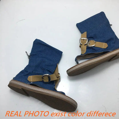 Blue Shoes Buckle Gladiator Sandals Summer Jeans Boots Booties Sandalias Size 43