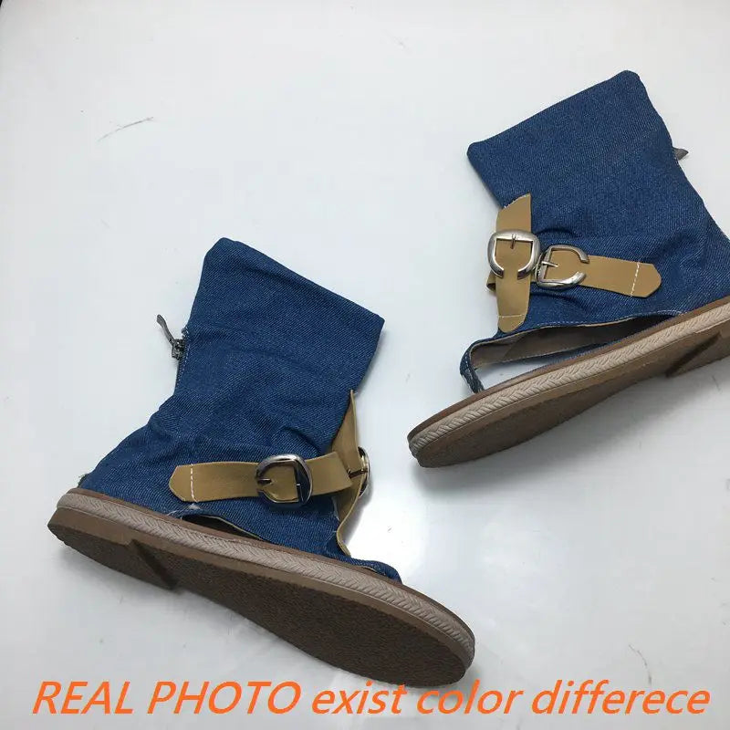 Blue Shoes Buckle Gladiator Sandals Summer Jeans Boots Booties Sandalias Size 43