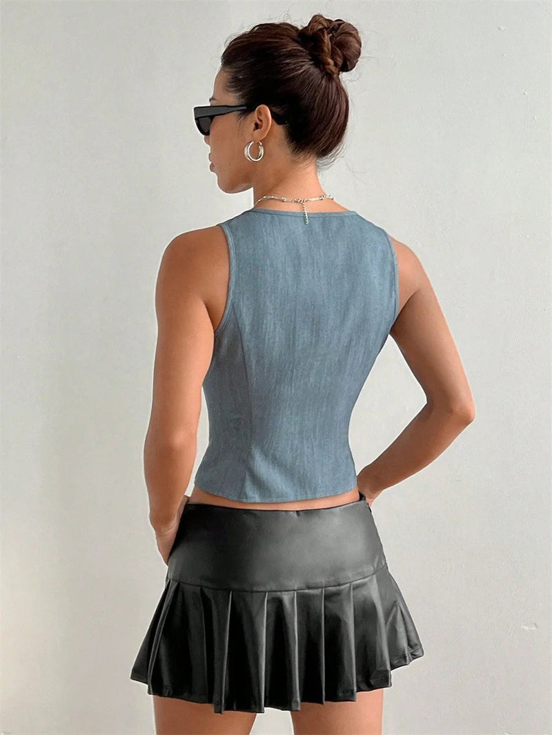 Lace-up V-neck Blouse