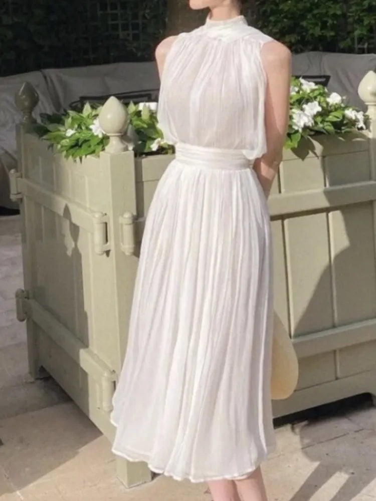 Halter Midi Dresses for Sleeveless Holiday Style Summer New Wedding Evening Party Dress Prom Vestidos Mujer
