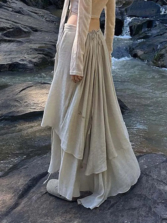 Vacation Long Skirts Two Layers Asymmetrical Bandage Skirt