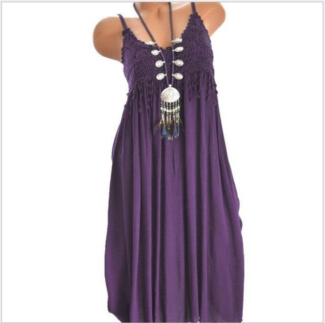 Color Spaghetti Strap Dresses V-neck Lace Edge Patchwork Mini Dress Lady Vestidos Summer New