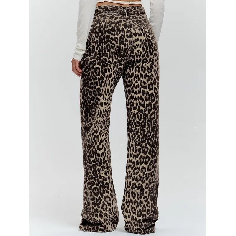 Y2k Leopard Jeans Woman Baggy Spring Harajuku Denim Pants Korean Causal Trousers Aesthetic