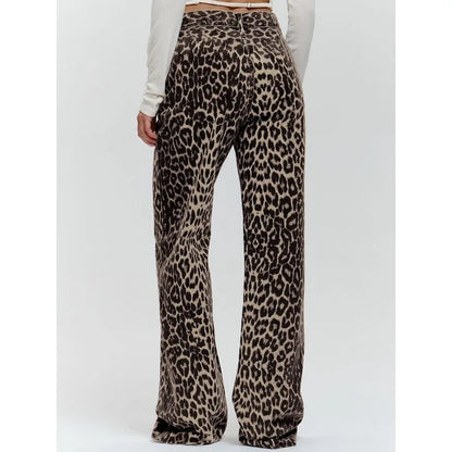 Y2k Leopard Jeans Woman Baggy Spring Harajuku Denim Pants Korean Causal Trousers Aesthetic