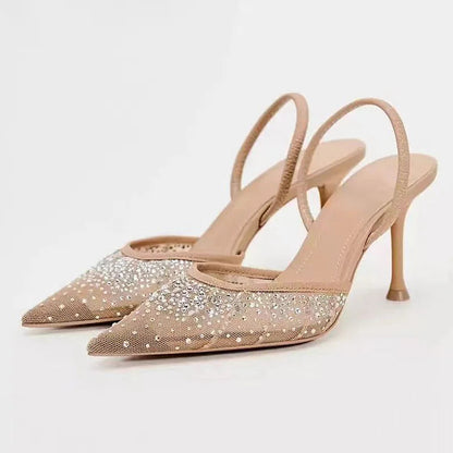 Cross Upper Pumps Slingbacks Point Head Spike Kitten Heels Sandals for Woman Khaki Heels Slipper Shoes Trend