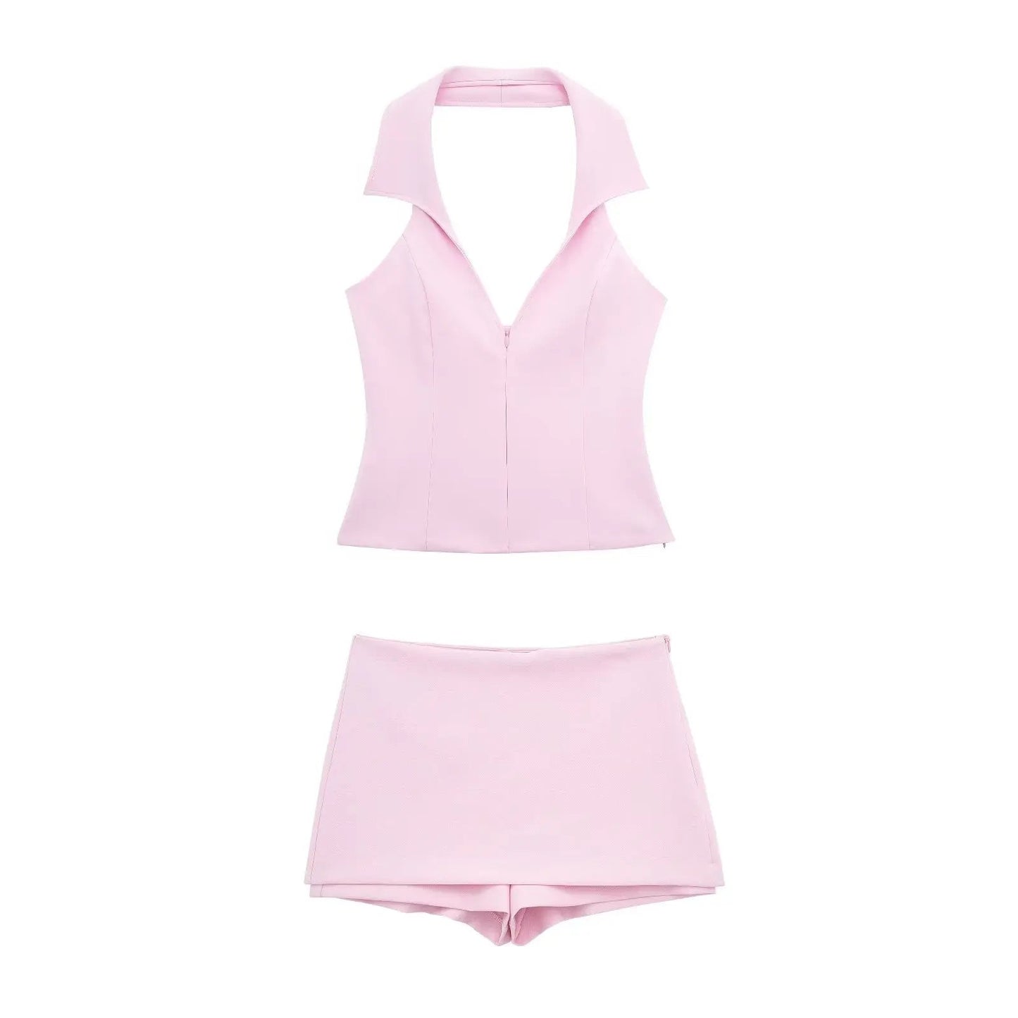 2 Piece Set Halter Tank Tops Sleeveless Slim Cropped Top Female High Waist Mini Skirts Shorts