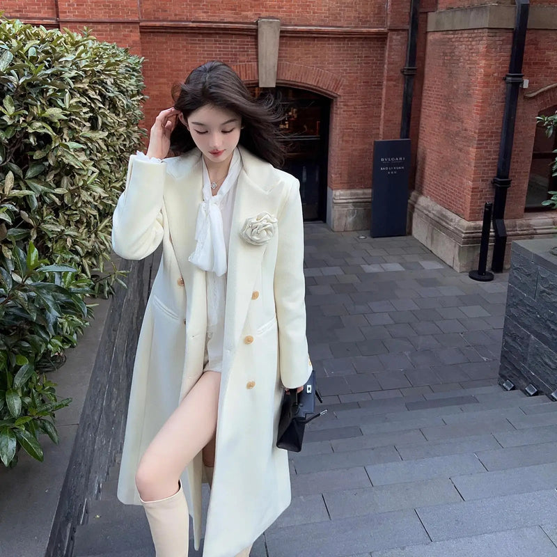 New High End White Suit Wool Coat Clothing Autumn and Winter New Loose Commuter Long Coats Winter Clothes